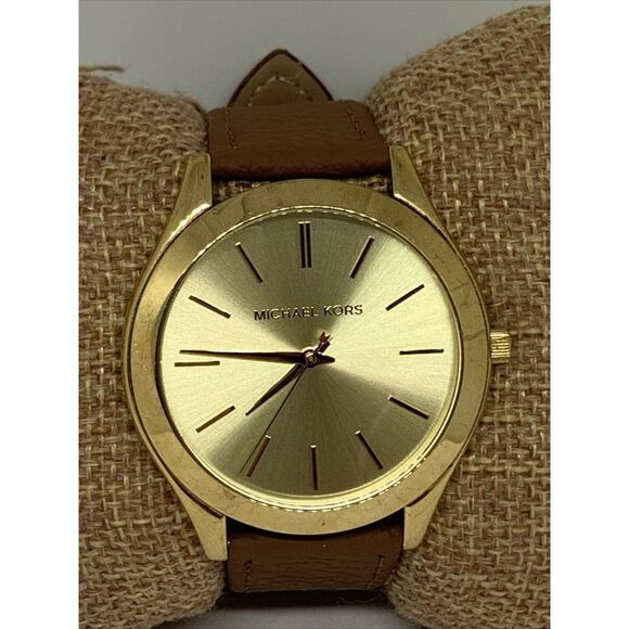 Michael Kors Slim Runway MK3179 Women's Brown Leather Analog Dial Watch WFH211 - Picture 2 of 11